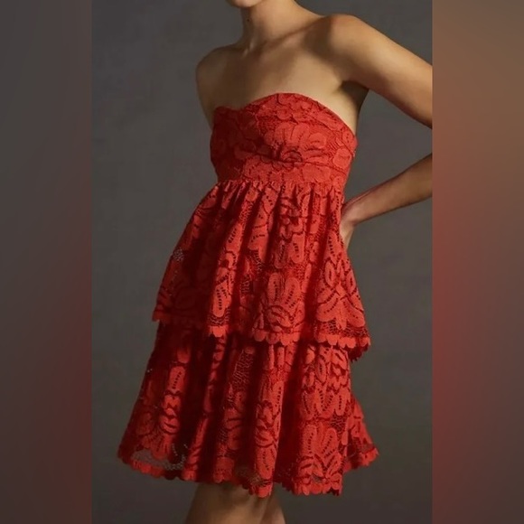 NWT Anthropologie Maeve Convertible Strapless Red Lace Mini Dress, Sz M - Picture 2 of 9